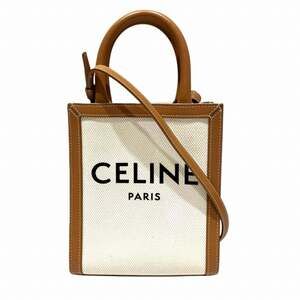 Celine Mini Vertical Cabas Shoulder Bag in Calfskin and Canvas (193302BNZ.02N...